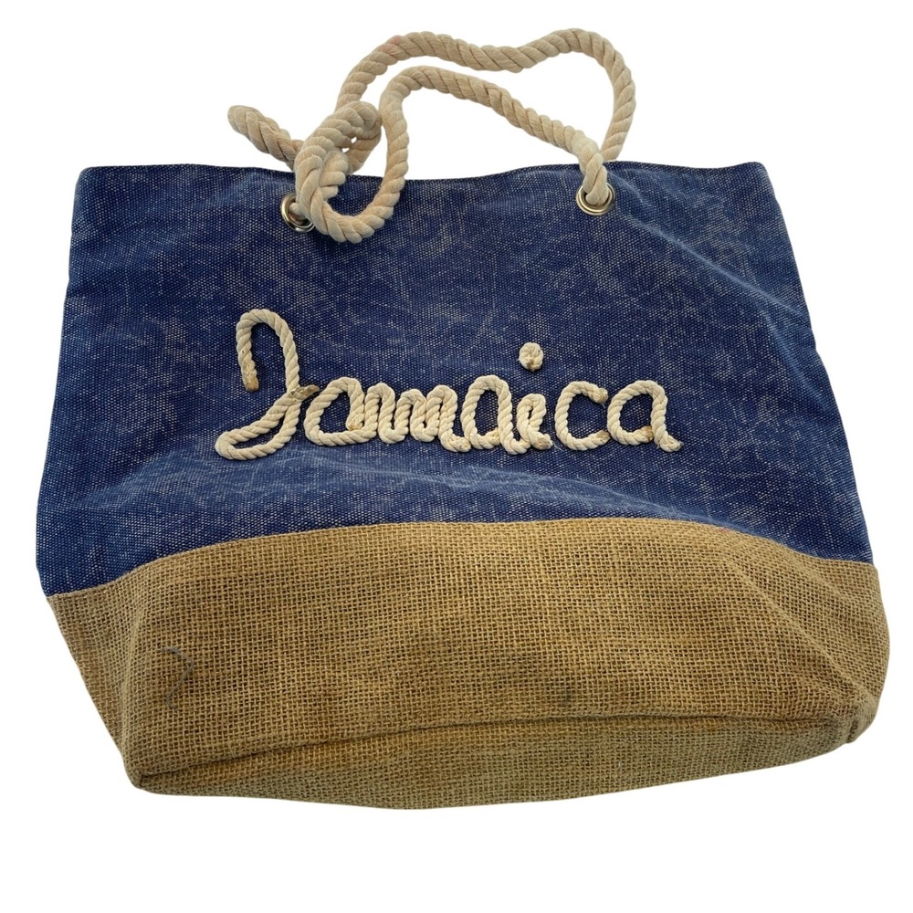 Jamaica Beach Tote Bag Blue Jute Rope Handle Travel Carry On‎ 15 x 15